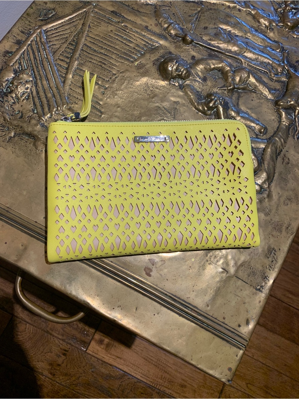 Neon Yellow Laser-Cut Zip Clutch